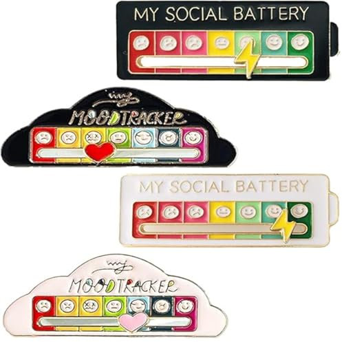 Social Battery Pin,4 Stück Funny Social Battery Pin Mood Battery Pins,Stimmungsausdruckspin,Interaktive Stimmungspins,für Frauen Männer,Süßes Kreatives Geschenk
