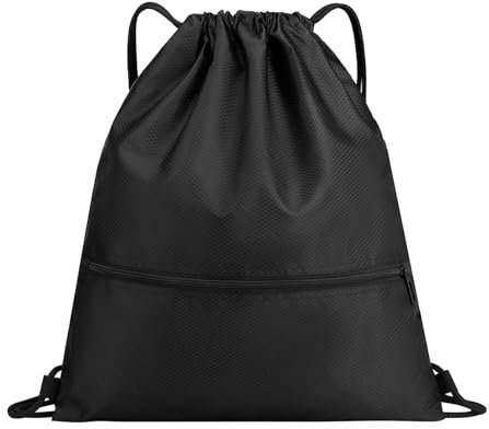 1 Stück Rucksack mit Kordelzug, Turnbeutel Sportbeutel für Herren Damen, Beutel mit Reißverschluss außen, Wasserdicht Verstellbar Gym Bag Gymsack mit Innentasche für Sport Reisen Schule Strand