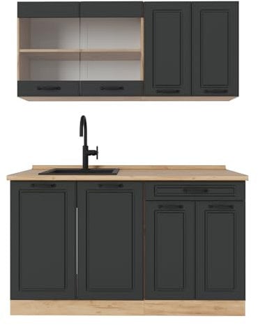 Vicco Singleküche R-Line, Anthrazit Landhaus/Goldkraft Eiche, 140 cm ohne Arbeitsplatte