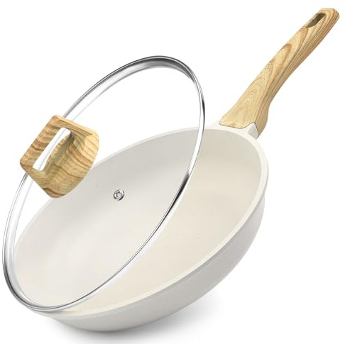 GiPP Granit Beschichtung Antihaft Bratpfanne,Omelettpfannen Induktion | Gesunde Pfanne,Kühlbleibender Griff,Spülmaschinenfest,Für alle Herdarten,PFAS und PFOA-frei(Weiß mit Deckel,24cm)