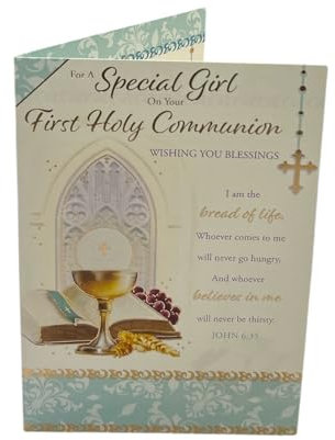 For Girl First Holy Communion Golden Chalice Design Religious Card