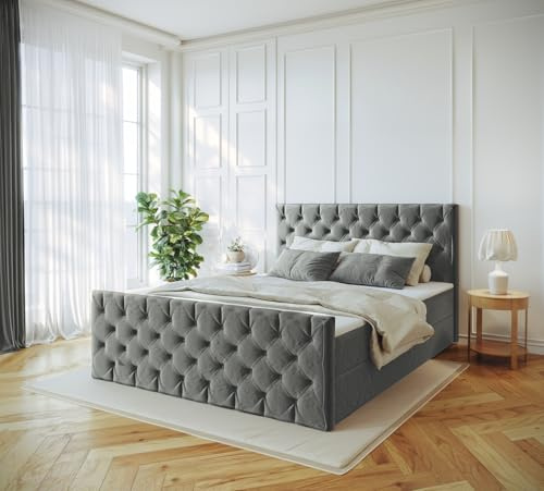 Imebel Boxspringbett 200x200 mit Bettkasten - Bett mit Matratze und 2 Bettkästen - Schlafzimmerbett mit Topper - Bequemes und Elegantes Doppelbett für das Schlafzimmer