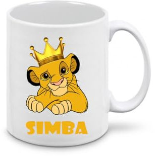 irpot Tazza colazione bianca in ceramica con stampa personaggio a scelta possibilità di personalizzazione Idea regalo festa a tema compleanno battesimo natale bomboniera (Simba re Leone)