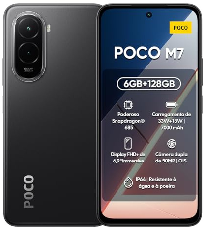 XIAOMI POCO M7 4G Smartphone 6GB+128GB,Batería súper Grande 7000mAh,Pantalla inmersiva FHD + de 6.9'' 144Hz,Snapdragon 685,microSD,Negro
