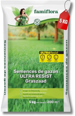 Famiflora Grassamen 5kg bis 200m2 - Ultra Resist - Alleskönner - Selbstheilende Rasenfläche erholt sich schnell von Schäden, so dass Sie immer einen schönen Rasen haben