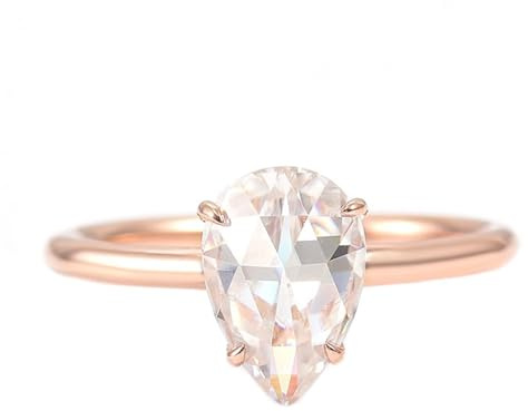 Damen Ring Rose Gold, Wedding Ring Bands Weiß Diamant Einfach Trauringe 9K Roségold Größe 58 (18.5)