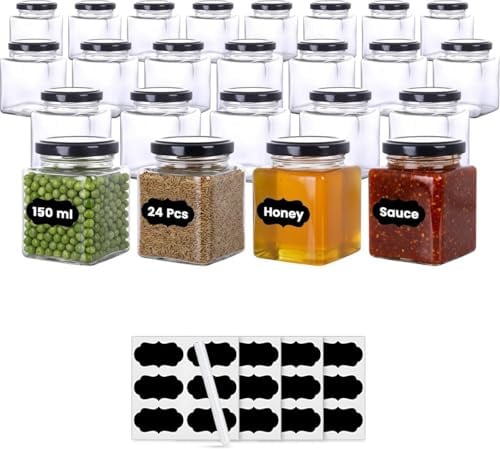 Amajoy 24 x 150 ml Vorratsgläser mit to Verschluss Eckige-Gläser Einmachgläser Marmeladengläser Honig, Gläser Glasbehälter