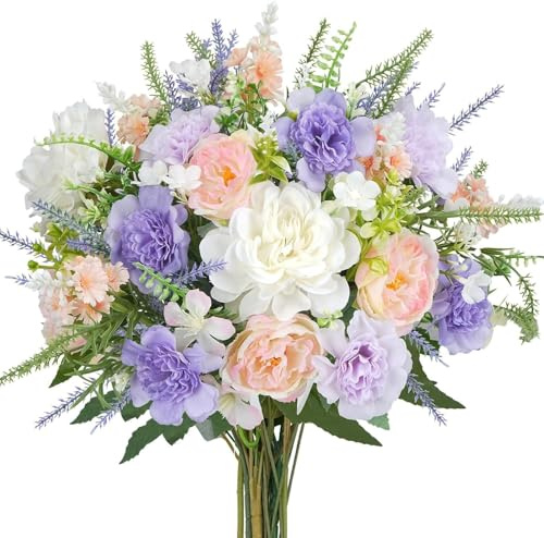 Minnhua Fiori Artificiali di Lilla Bouquet Fiori di Seta Artificiale Fiori Finti di Peonie Finte Realistiche Decorazione Piante Artificiali per Matrimonio Nozze Casa Vaso Desktop Centrotavola