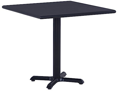 Mandloder Table de jardin noire 80 x 80 x 75 cm - Structure en métal avec pied en croix - Bois plastique résistant aux intempéries - Pour jardin, balcon, terrasse - Meuble d'extérieur robuste
