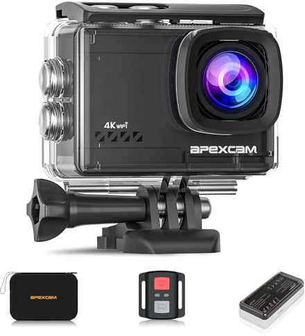 Apexcam 4K60FPS 64MP EIS Action Cam WiFi Sports Camera Ultra HD Telecamera subacquea 40M Videocamera Impermeabile 2.4G Telecomando Time Lapse 2x1350mAh Batterie
