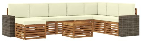 vidaXL Outdoor-Sofagarnitur mit Kissen 9 pcs Natur und Creme, Garten-Sofa, modernes Outdoor-Sofa, langlebige Lounge-Ausstattung für entspannende Terrassensitze