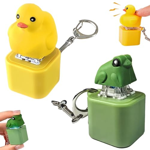 2PCS Porte-Clés Grenouille Coassante, Clavier de Clavier de canard Mignon, Porte-clés Grenouille avec Bouton Sonore, Jouet Anti-Stress Grenouille coassante, Frog Croaking Fidget Toy, pour Adultes (M1)