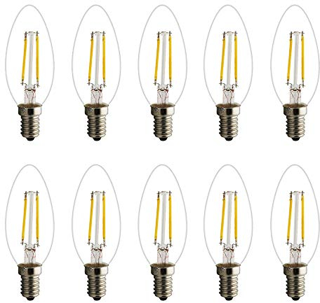 Mengjay Retro E14 LED Lampe Kerzenform Filament E14 Classic Glühfaden 2W 15 Watt-Ersatz, LED Kerzen Lampe Warmweiß 2700K-3000K,180LM (10X E14 Filament LED Warmweiß)