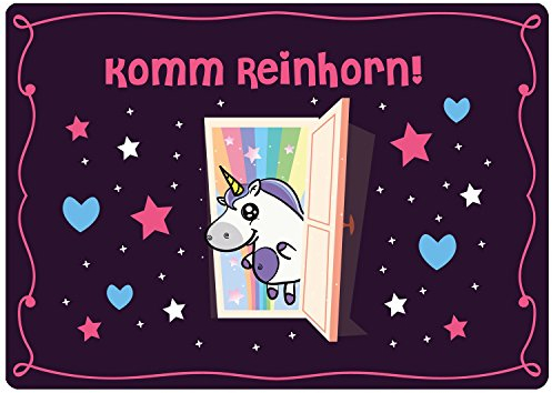 EinhornLiebe® Fußmatte Einhorn KommReinhorn Größe: 50 x 70 cm Coole Haustür Türmatte Indoor & Outdoor waschbar