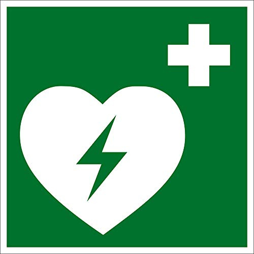 Rettungszeichen - Defibrillator - Kunststoff Selbstklebend - Langnachleuchtend - 20 x 20 cm