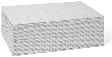 ARPAN Resin Woven Under Bed Storage Box, Toy Chest, Hamper Basket With Lid - White (1 x Medium)