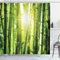 ABAKUHAUS Bambus Duschvorhang, Sun-Strahlen in Wild Jungle, Stoffliches Gewebe Badezimmerdekorationsset mit Haken, 175 x 200 cm, Lindgrün Gelb