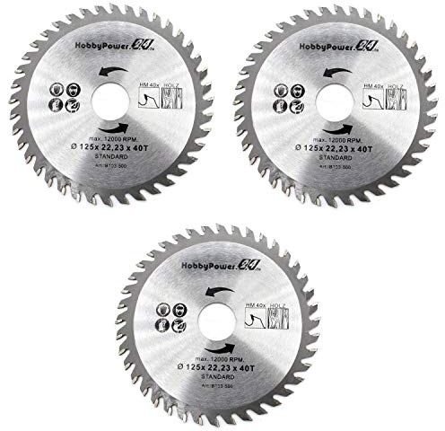 HM Sägeblatt Kreissägeblatt Ø 115mm / 125mm 22,23mm / 20mm / 24T 40T Zähne für Holz Plastik (3x 125x22,23 / 40Z)