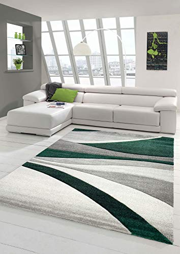 Teppich modern Teppich Wohnzimmer mit Streifen in grau grün Größe 80x150 cm