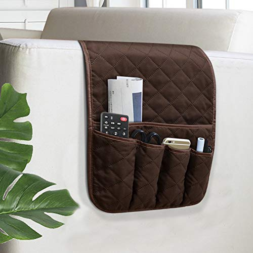 AUVCAS Sofa-Armlehnen-Organizer, rutschfest, Sessel, Nachttisch, Aufbewahrungs-Organizer für Liege, Couch mit 5 Taschen für Handy, TV, Fernbedienung, Zeitschriften (Kaffee)