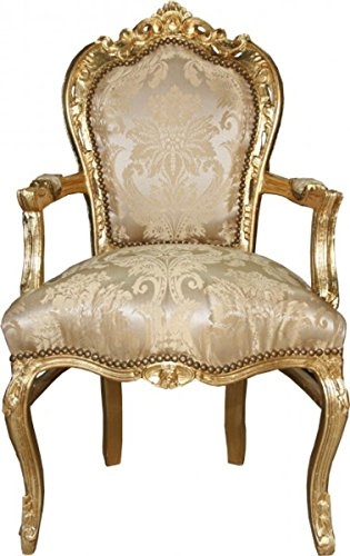 Casa Padrino Barock Esszimmerstuhl Creme Blumen Muster/Gold mit Armlehnen - Möbel