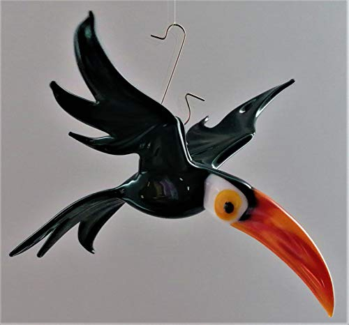Glasvogelwelt Hängevogel Tukan, Schwarz, Tropisch, Unikat, Handarbeit, Dekorative Figurine, Fenster- und Zimmerdekoration
