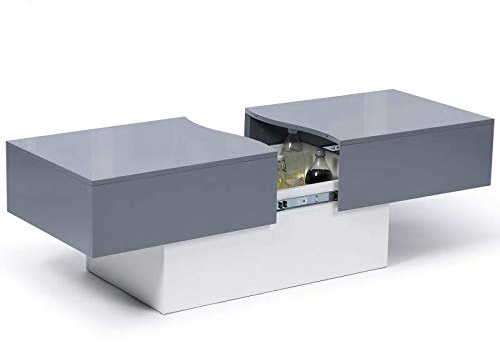 IDMarket - Table Basse coulissante rectangulaire Marta Bois Blanc et Gris