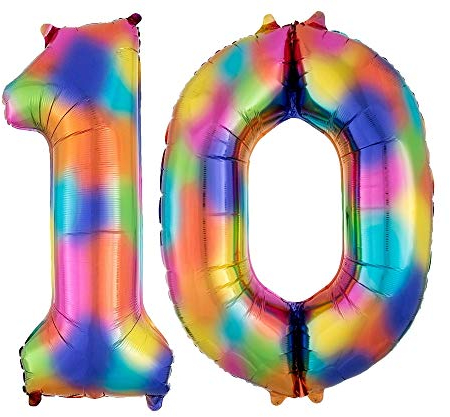 DIWULI Luftballon 10 Geburtstag XXL Bunt Regenbogen Zahl 10