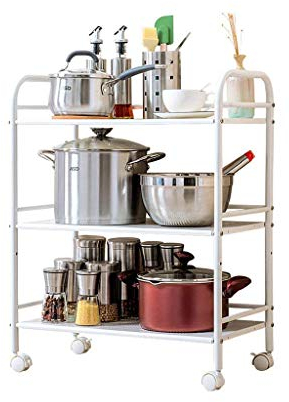 MTYLX Shelf,3-Tier Microwave Oven Rack Adjustable Kitchen Rice Cooker Shelf Pot Rack Seasoning Storage Organiser Stand with Universal Wheel,40Cm