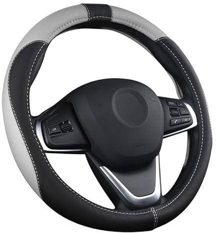 OFZVEO Cubierta del Volante Fundas para Volante de Cuero Universal 37-38cm / 15 Antideslizante Transpirable Durable (Gris)