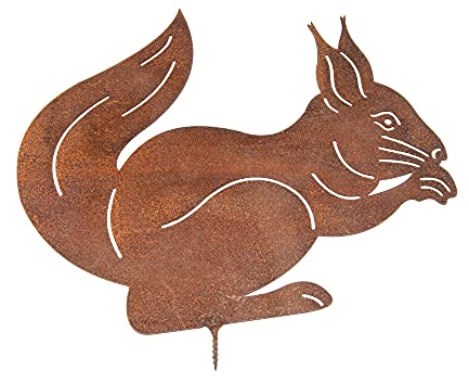 Benera Rost Eichhörnchen zum Eindrehen Gartenstecker Gartendeko Edelrost Tierfigur in Rostoptik Rostige Deko aus Metall 25 x 21 cm