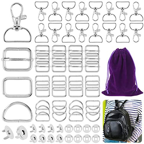 Mardatt 100-teiliges Hardware-Schnallen-Set inklusive D-Ring, dreieckige Gleitringe, magnetischer Schnappverschluss für Handtasche, Gurt, Geldbörse (Silber)