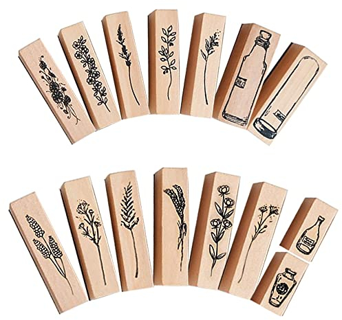 Pamtns 15 Stuck Holzstempel Zum Basteln Stempel Natur Gummi Holz Vintage Holzstempel Holz Stempel Stempel Blumen Holzstempel Stempel Motiv Stempel Vintage Natürliche Pflanze Seal Set