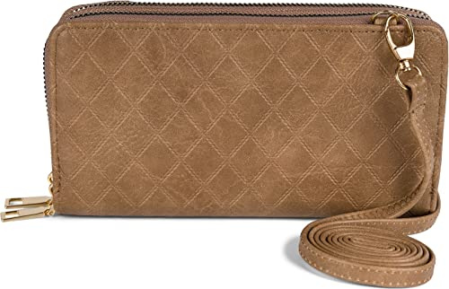 styleBREAKER Damen 2in1 Mini Geldbörse Rauten Prägung | 19x10x4,5 cm Maß, 2 Hauptfächer mit Zipper, 8 Kartenplätze, 4 Scheinfächer, abnehmbarer Schultergurt, Kunstleder.