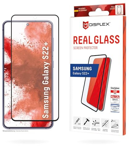 Displex Full Cover Panzerglas (10H) für Samsung Galaxy S22+, Eco-Montagerahmen, volle Displayabdeckung, Tempered Glas, kratzer-resistente Schutzfolie, hüllenfreundlich