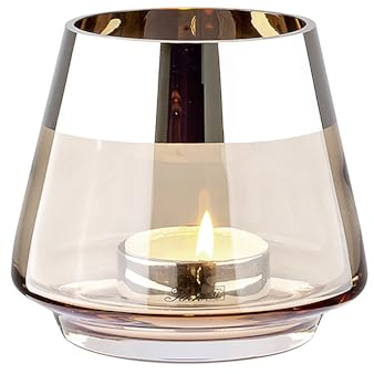 Fink Jona, Teelichthalter, Glas, Silberfolie, glatt, Sand, silberfarben, L. 15 cm, B. 15 cm, H. 13 cm, D. 15 cm [SP] [FM25]