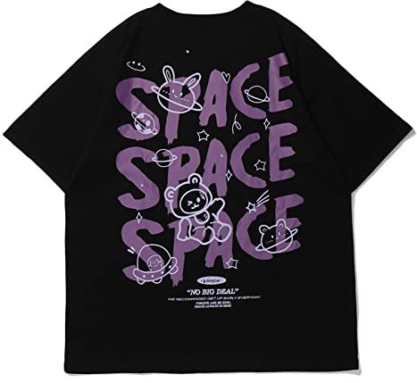 Sawmew Gothic Cartoon Tshirt Damen Harajuku Shirt Oversize Y2k Fashion Oberteile Frauen Punk Skateboard Street Tees Mode Casual Tops Streetwear Girls Anime Kleidung Sommer (Color : Black, Size : M)