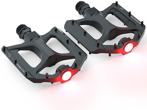 Pedales de bicicleta con luz LED intermitente de advertencia, de aluminio MTB de 9/16 pulgadas, eje CNC de aluminio, para bicicleta de montaña, trekking, pedales de bicicleta de carretera