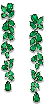 EVER FAITH lange Ohrringe mit Zirkonia für Damen Party Braut mit überzogene Kristall Blumenblatt Kronleuchter Ohrringe Grün Silber-Ton