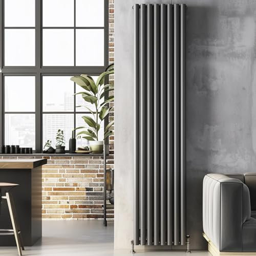 Go Bathrooms Vertical Radiator 1200 x 472 Grey Oval Double Column Panel Central Heating Radiator Bathroom Radiator Grey Vertical Kitchen Radiator