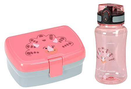 LÄSSIG Brotdose & Trinkflasche Set - Lunch Set mit Lunchbox und Trinkflasche (460 ml)/About Friends Dino Rose