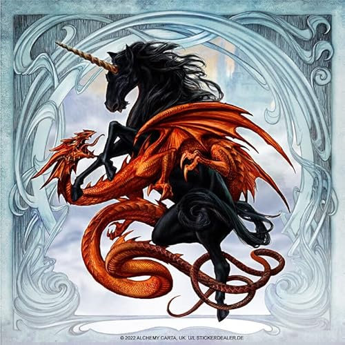 Alchemy Aufkleber Dragon and Unicorn Sticker Fantasy Einhorn Drachen ca. 10x10 cm