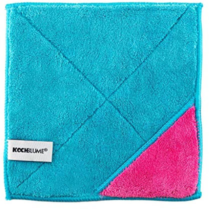 Kochblume | Microfasertuch Putztuch 18 x 18cm | Aufnahmefähigeit bis 180 ml | Extra saugfähige Fasern | Farbe: türkis|pink