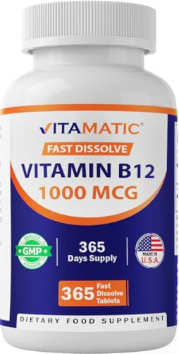 Vitamatic Vitamin B12 1000 mcg Fast Dissolve 365 Tablets - Berry Flavor - Supports Energy Metabolism