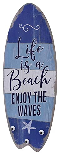 Melko Plankenschild Life is a Beach 100 cm mit Kleiderhaken Surfboard Wandbild aus Naturholz Surfbrett Design Rustikale Wanddekoration für jeden Raum Maritimes Holzbild