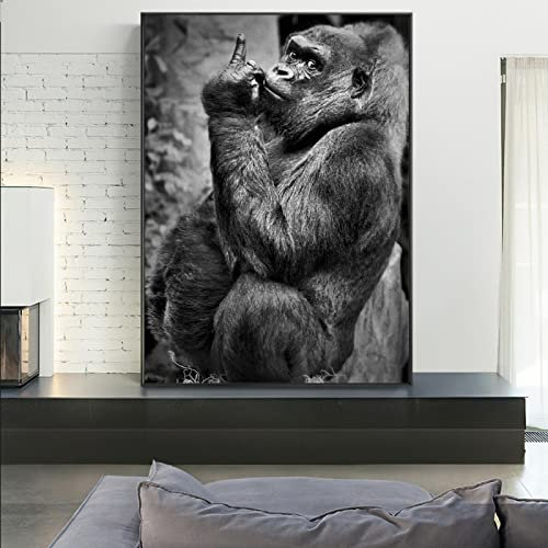 Kunstdruck auf leinwand Gorilla Gives The Middle Finger Poster und Kunstdruckee lustige Tierparodie Affe Leinwand Wand Bilder Gemälde Wohnzimmerdekoration 40x60cm Ohne Rahmen