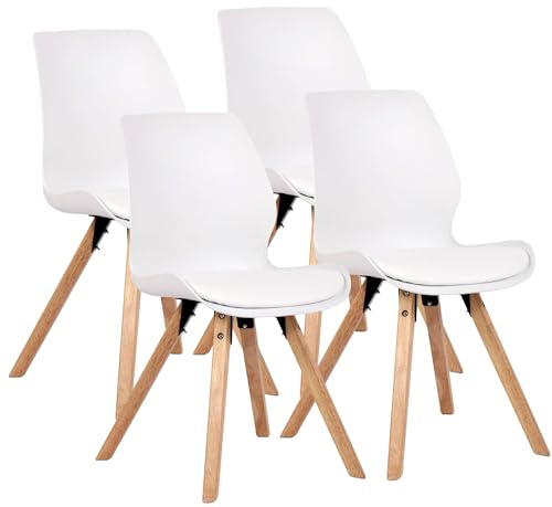 CLP Esszimmerstuhl 4er Set gepolstert Luna, moderner Polsterstuhl mit Rückenlehne, stabil bis 136 kg, Küchenstuhl für Esszimmer und Wohnzimmer | Farbe weiß Material Kunststoff