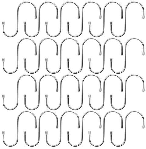INNAL 50Pcs S Hooks Stainless Steel S Shaped Hooks Pan Selected Pots and UtensilsHolder Heavy Duty S Hangers for Utensils Clothes Bags Towels (Silver)