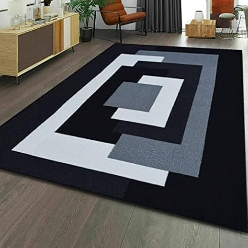 PHP Beautiful Geometric Pattern Area Rugs for Bedroom Living Room - Thick Non Slip Geometric Indoor use Carpet Area Rug for Hallway, 120 x 170 cm, Black Grey