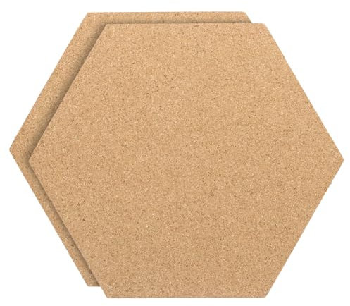 PATIKIL 9x8 1/4 Épaisseur Carreaux de Liège, 2 Pcs Tableau D'Affichage Hexagonal Auto-Adhésif, Tableau en Liège Pour Mur de Sol, Maison, Bureau, Salle de Classe, Bricolage en Bois